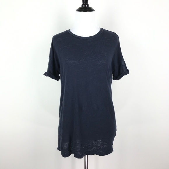 Frame Denim Tops - FRAME Small Semi-Sheer Linen Short Sleeve Top Blue